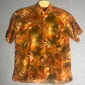 Riscatto Italy Mens Tropical Leaf Print Button Up Short Sleeve Shirt Size Medium